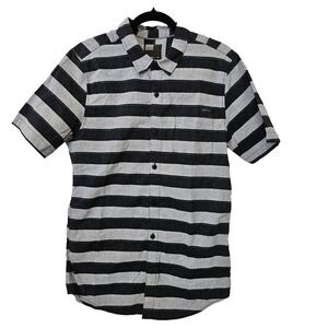 Men's O'Neill Striped Grey Button Down Short Sleeve Shirt Size M Cotton Blend